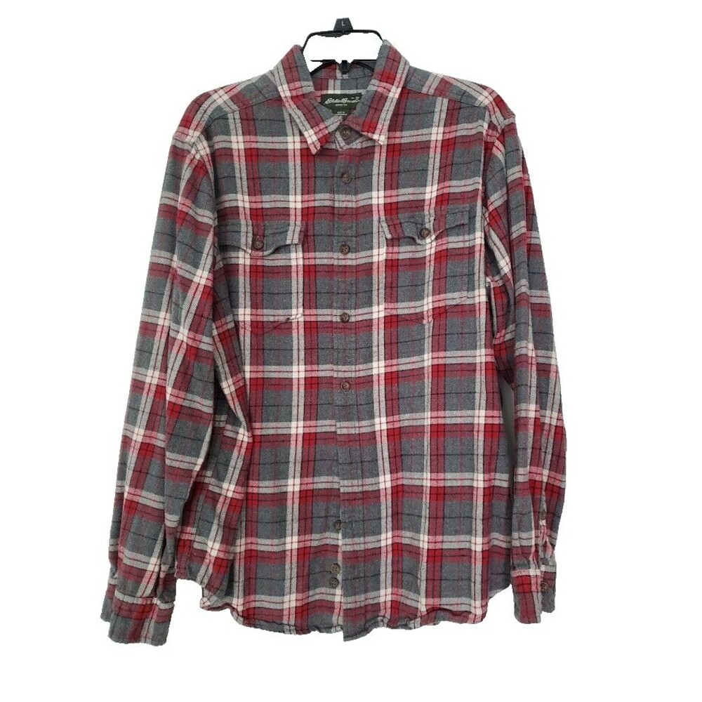 Eddie Bauer Mens Red Plaid Flannel Overshirt XL